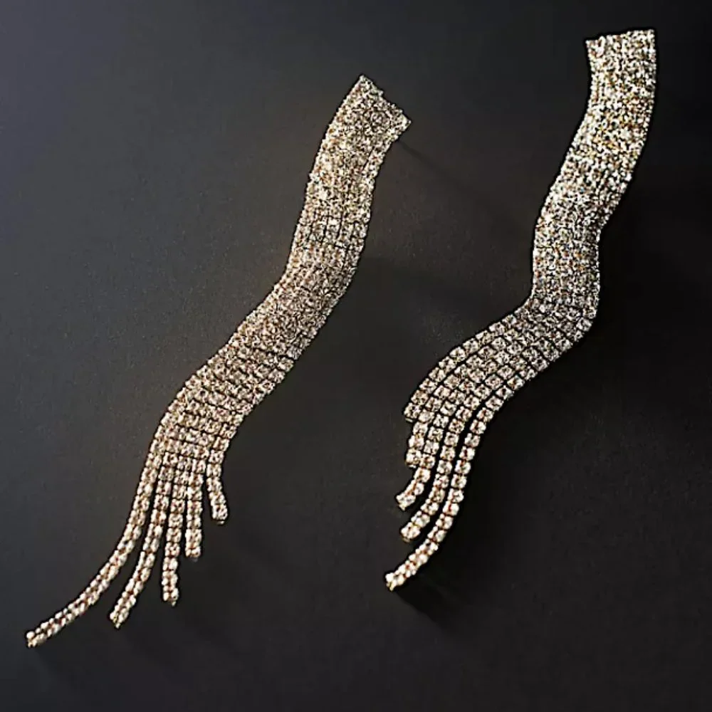 New ~ Anthropologie Shashi "Crystal Chandelier" Long Rhinestone Fringe Earrings